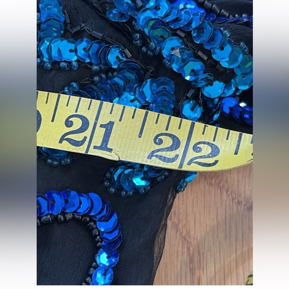 Laurence Kazar ladies size 1X black blue green evening glam top 100% silk sequin - Picture 10 of 10